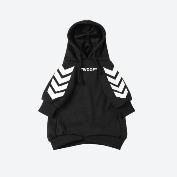 (M) WOOF Black & white reflective dog hoodie NWT - Picture 2 of 3